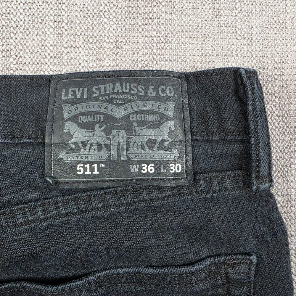 Levi's 511 Straight Leg Jeans Men's 36x30 Black Stretch Denim Pants Grunge Y2K
